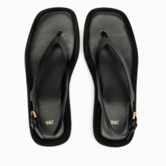 FLATFORM LEATHER SANDALS Black ZARA - Picture 10 of 12